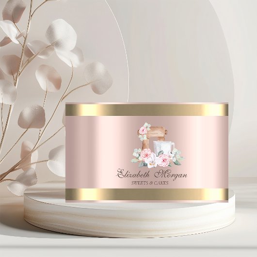 ミキサエレガントーフラワー金ゴールドストライプバラ金ゴールドベーカリー 名刺