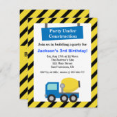 ミキサトラック建築テーマ子供の誕生日パーティー 招待状 (正面/裏面)