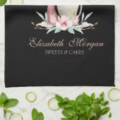 ミキサーフラワーズバラ金ゴールドドリップベーカリーブラック キッチンタオル (折り畳み)