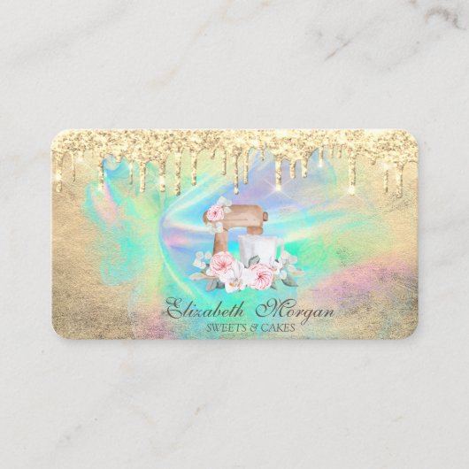 ミキサーフラワーズ金ゴールドドリップホログラフィックインクベーカリー 名刺 (正面)