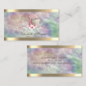 ミキサーフラワー金ゴールドストライプホログラフィックパールベーカリー 名刺 (正面/裏面)