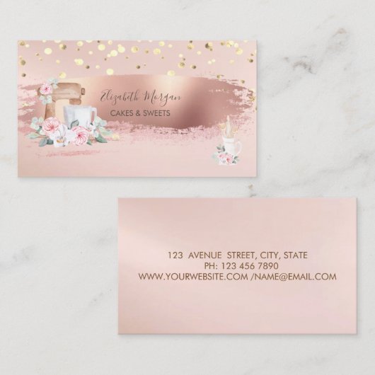 ミキサーフラワー、紙吹雪、ブラシストローク料理 名刺 (正面/裏面)