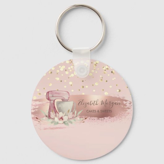 ミキサーフラワー、金ゴールド紙吹雪、ブラシストローク キーホルダー (正面)