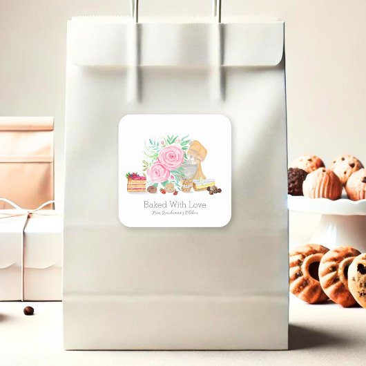 ミキサー付きデザートと愛焼いたバラ スクエアシール