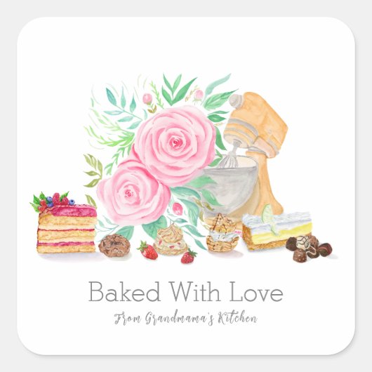 ミキサー付きデザートと愛焼いたバラ スクエアシール (正面)