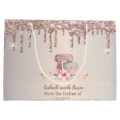 ミキサー フラワー ローズゴールド グリッター ドリップ ベーカリー ラージペーパーバッグ (裏面)