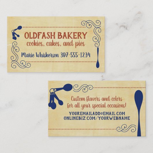 ミキシングボウルウィスクヴィンテージベーカリーのペストリーシェフケーキ 名刺 (正面/裏面)