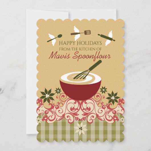 ミキシングボウル飛んでいるウィスク器具クリスマスカード シーズンカード (正面)