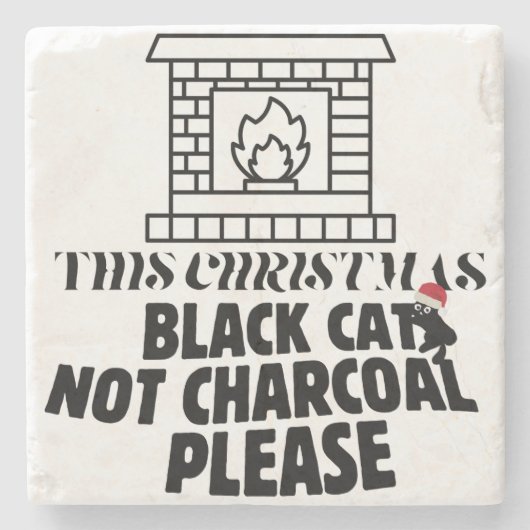 ミキチおもしろいェス黒猫xマス炭サンタ ストーンコースター (正面)