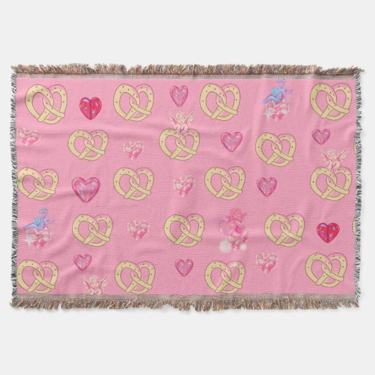 ミキチエスかわいいプレツェルパン居心地の良いバレンタインパストリー スローブランケット (正面)
