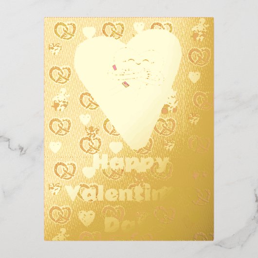 ミキチエスかわいいプレツェルパン居心地の良いバレンタインパストリー 箔シーズンポストカード (正面)