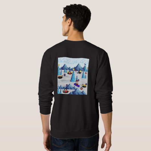 ミキチエスのクリスマスサンタスノーボードのクルーのペンギン スウェットシャツ (裏面フル)