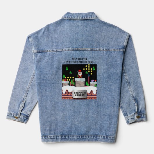 ミキチエスのクリスマスサンタスノーボードのクルーのペンギン デニムジャケット (裏面)