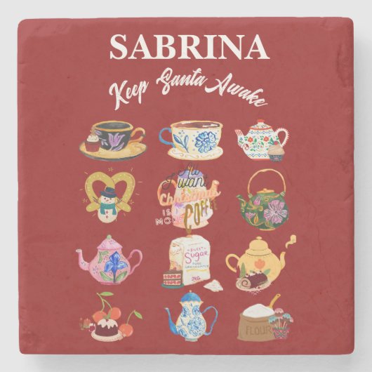 ミキチエスのコーヒークリスマス引用文かわいいカフェイン ストーンコースター (正面)