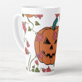 ミキチエスのハロウィーンカボチャ不気味10月秋赤 カフェラテマグ (左アングル)