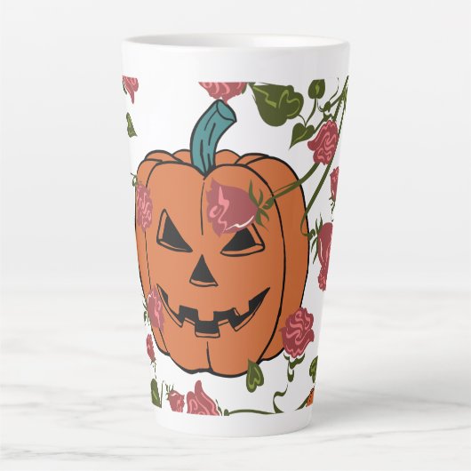 ミキチエスのハロウィーンカボチャ不気味10月秋赤 カフェラテマグ (正面)