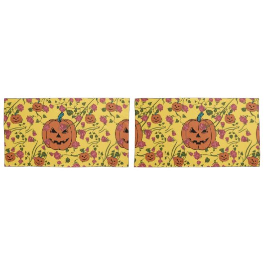 ミキチエスのハロウィーンカボチャ不気味10月秋赤 枕カバー (正面-セット)