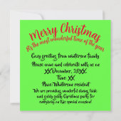 ミキチエスのホリデーシーズンのクリスマス七面鳥ダイニング 招待状 (裏面)