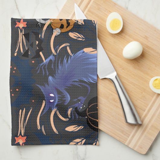 ミキチエスのレトロヴィンテージハロウィングルズカボチャ キッチンタオル (四つ折り)