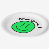 ミキチエススマイリーフェイススクール夏春グリーン ペーパープレート (アングル)