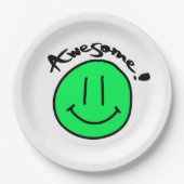 ミキチエススマイリーフェイススクール夏春グリーン ペーパープレート (正面)