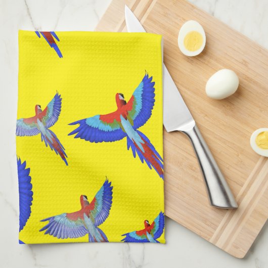 ミキチエスパラロットハワイ夏サンセットビーチ春 キッチンタオル (四つ折り)