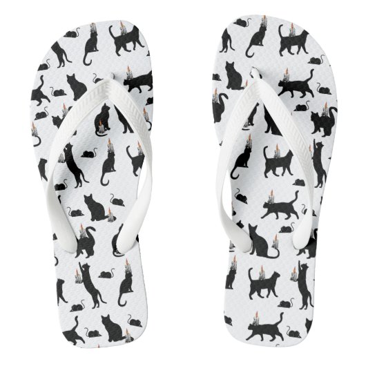 ミキチエス不気味なボンベイのブラックキャットラットハロウィーン ビーチサンダル (フットベッド)