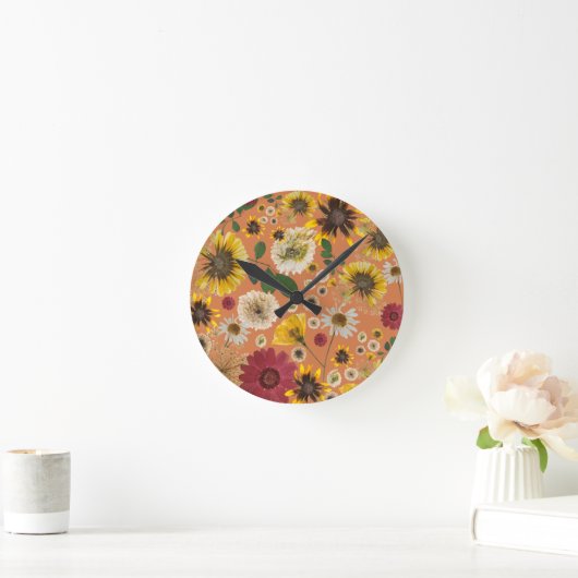 ミキチエス土日自然セルフロベバラ花 ラウンド壁時計 (ホーム)
