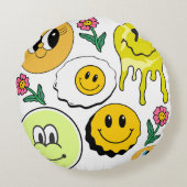 ミキチエス装飾用クッションスマイレーフェイスイエローガーデン ラウンドクッション (裏面)