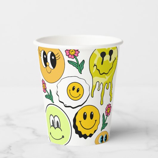 ミキチエス装飾用クッションスマイレーフェイスイエローガーデン 紙コップ (正面)