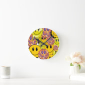 ミキチエス装飾用クッション顔イエローガーデン ラウンド壁時計 (ホーム)