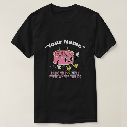ミキチエス誕生日お祝い季節の散水ケーキ Tシャツ (デザイン正面)