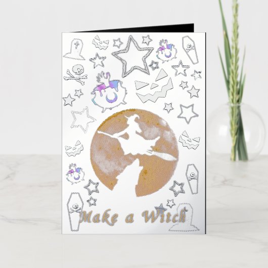 ミキチエス魔女ウィザードハロウィンフルムーン 箔グリーティングカード (正面)