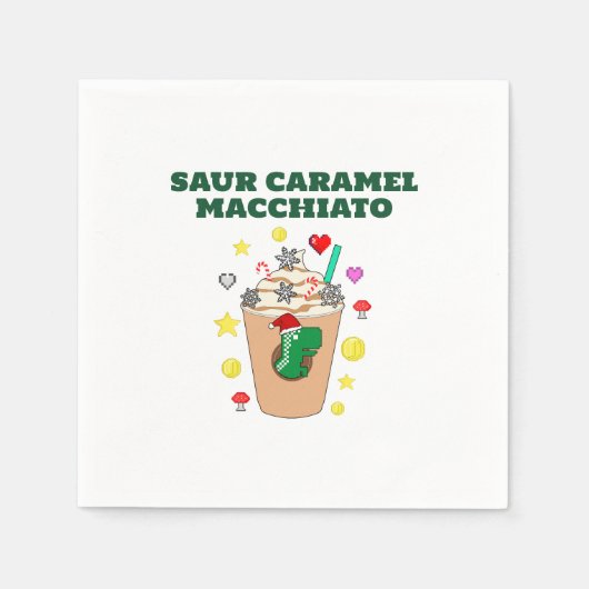 ミキチエス・トレックス恐竜のコーヒーキャラメルクリスマス スタンダードカクテルナプキン (正面)