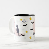 ミキチエズブラック猫こうもりハロウィーン秋冬ムーン ツートーンマグカップ (正面左)