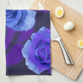 ミキチエズブルーバラ花バレンタインファンタジー岩 キッチンタオル (四つ折り)