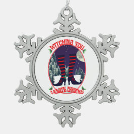 ミキティエス魔女の魔法の聖なるクリスマスの夜サンタ スノーフレークピューターオーナメント