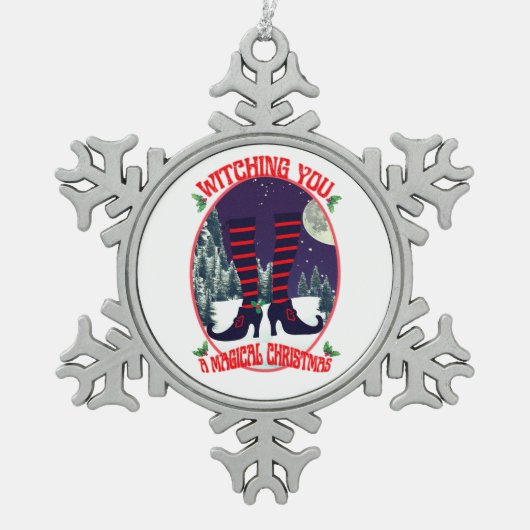 ミキティエス魔女の魔法の聖なるクリスマスの夜サンタ スノーフレークピューターオーナメント (正面)