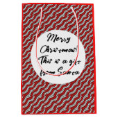 ミキテズレッドホワイトキャニキンスクライストマスパターン ミディアムペーパーバッグ (正面)