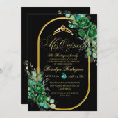 ミクインエメラルドグリーン花15誕生日 招待状 (正面/裏面)