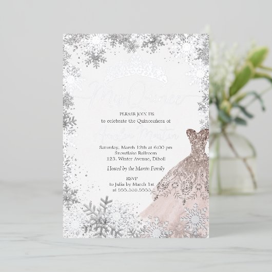 ミクインスウィンタースノーフレーク赤面キンセアニェラ 箔招待状 (立ち正面)