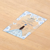 ミクインスソフトブルー&シルバーフローラキンセアニラ アクリル招待状 (レイダウン)