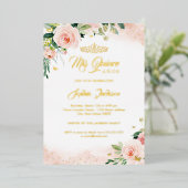 ミクインズピンクフローラ写真キンセアニェラ誕生日 箔招待状 (立ち正面)