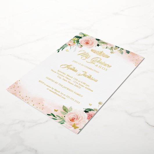 ミクインズピンクフローラ写真キンセアニェラ誕生日 箔招待状 (回転した状態)