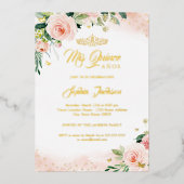ミクインズピンク金ゴールドフローラキンセアニェラ誕生日 箔招待状 (正面)