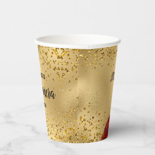 ミクインズ金ゴールドグリッターブルガンディドレスキンセアニェラ 紙コップ (右)