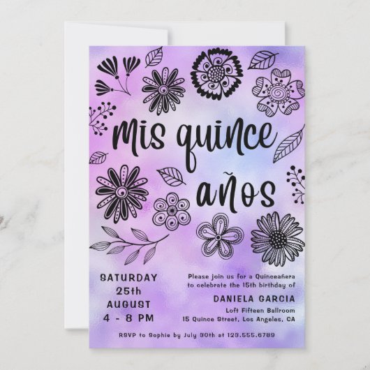 ミクリンスアニョスパープルモダンフローラキンセアニラ 招待状 (正面)