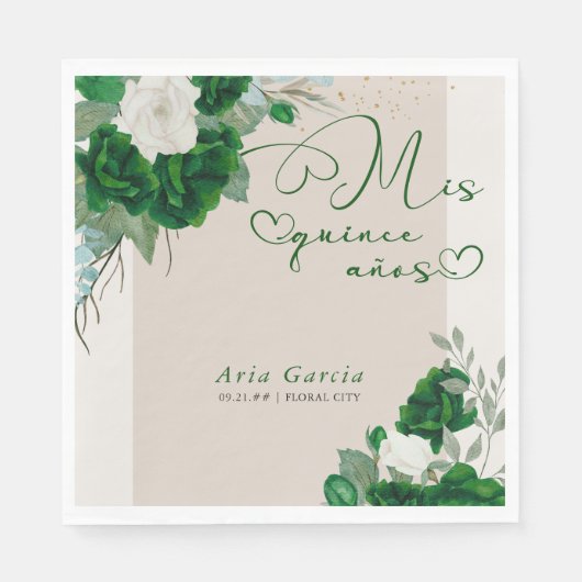 ミクリンスアノスエメラルドグリーンフローラキンセアニェラ スタンダードランチョンナプキン (正面)