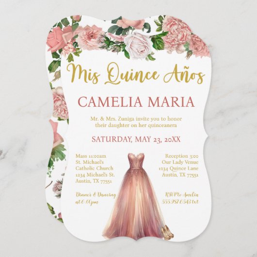 ミクリンスアノスピンク金ゴールド誕生日招待状 招待状 (正面/裏面)