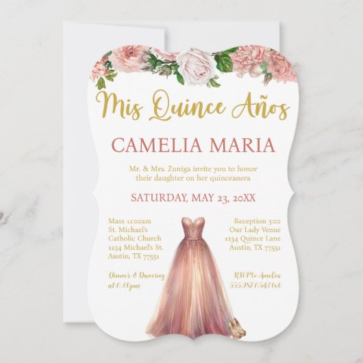 ミクリンスアノスピンク金ゴールド誕生日招待状 招待状 (正面)